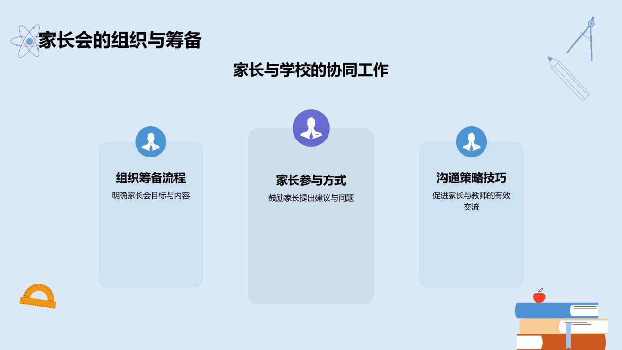 蓝色插画风家长会PPT模板