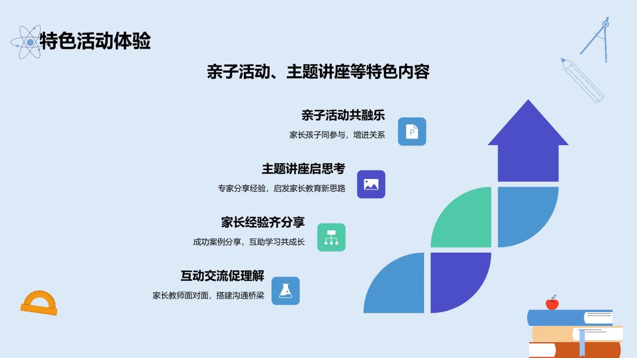 蓝色插画风家长会PPT模板