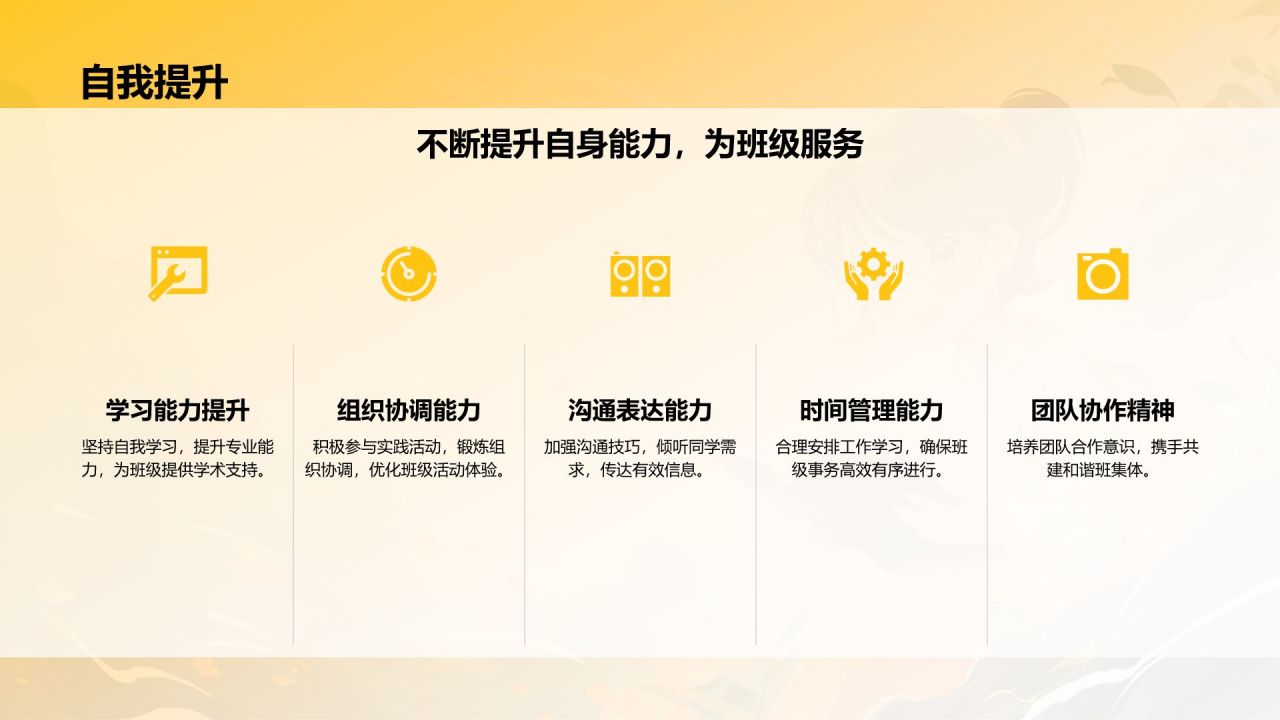 橙色手绘风班委竞选自我介绍PPT模板