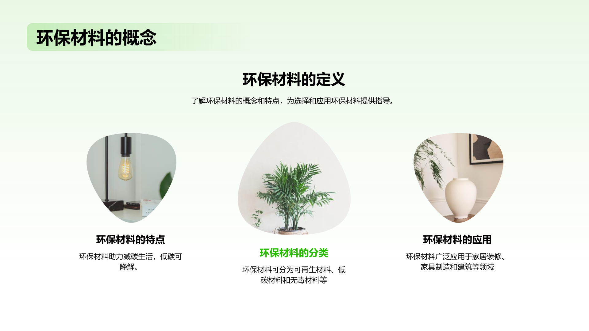 绿色扁平简约环保家具材料PPT模板