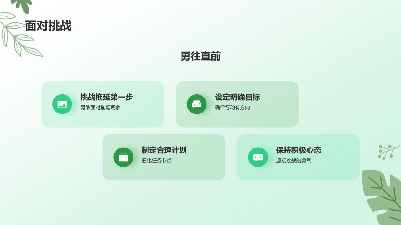 绿色小清新拒绝拖延症PPT模板