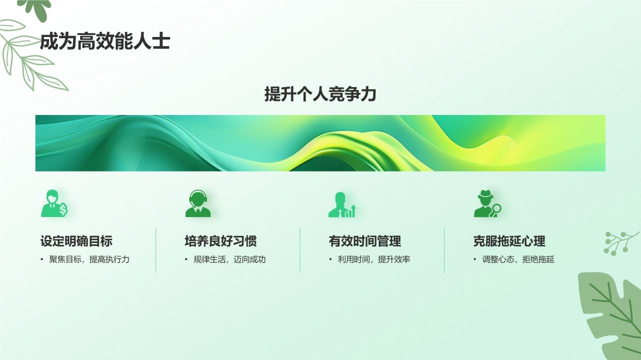 绿色小清新拒绝拖延症PPT模板