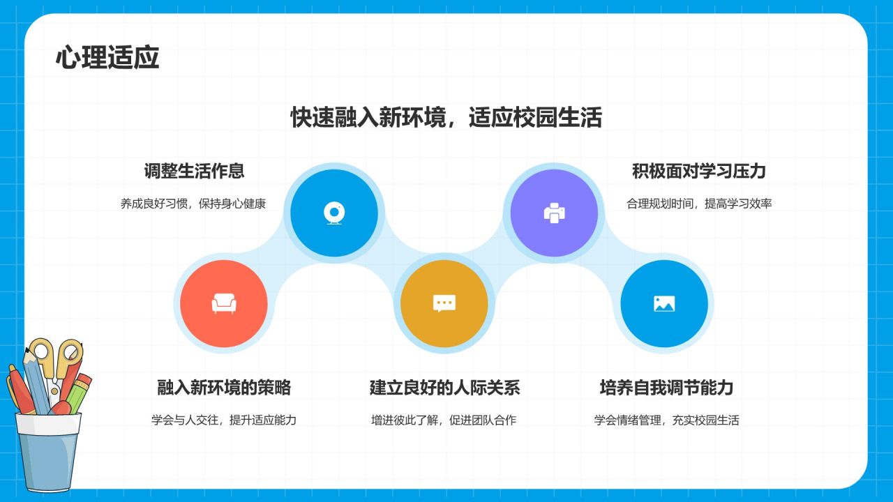 蓝色插画风开学第一课PPT模板