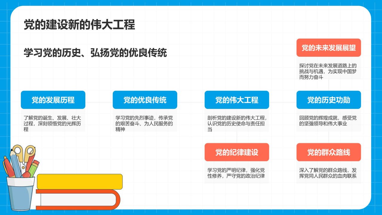 蓝色插画风开学第一课PPT模板