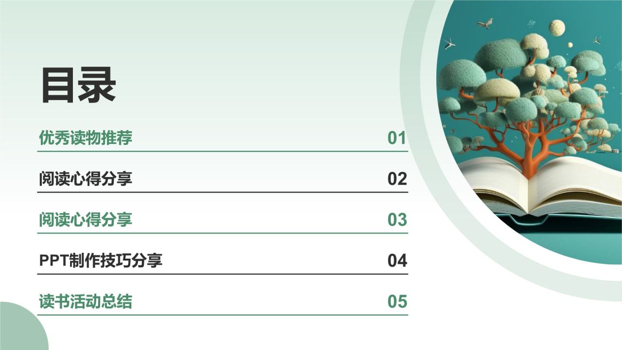 绿色小清新读书分享PPT模板