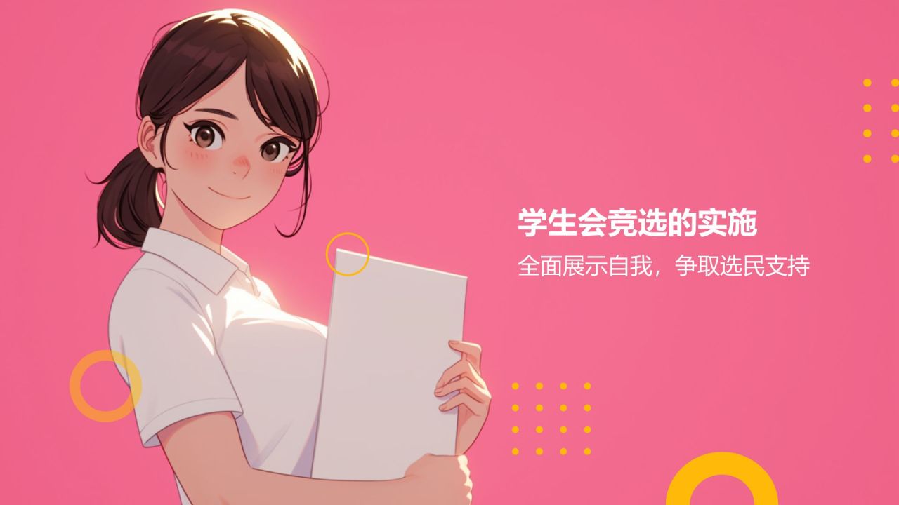 粉色插画风学生会竞选PPT模板