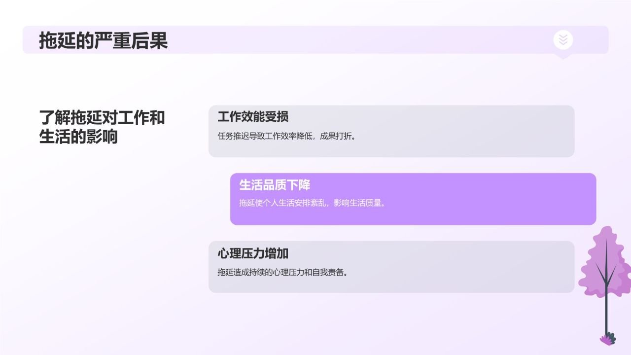 紫色插画风拒绝拖延PPT模板