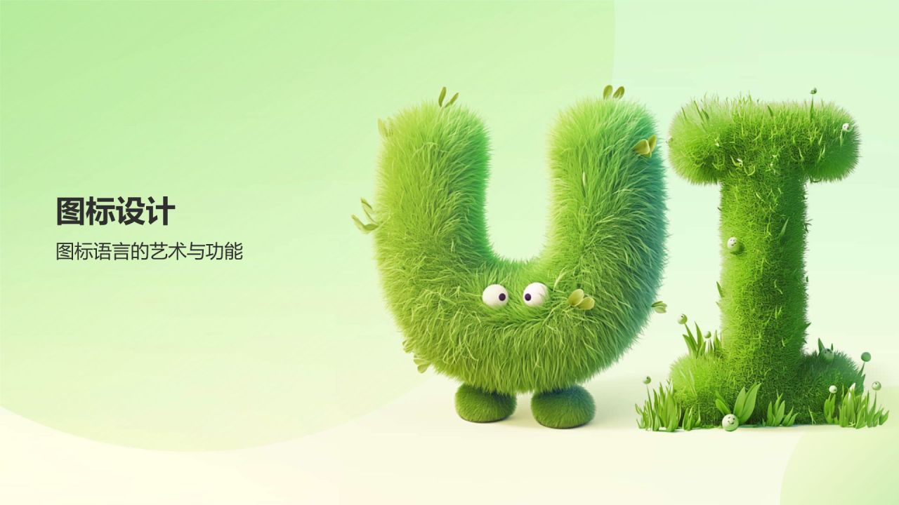 绿色3D风UI设计通用作品集PPT模板