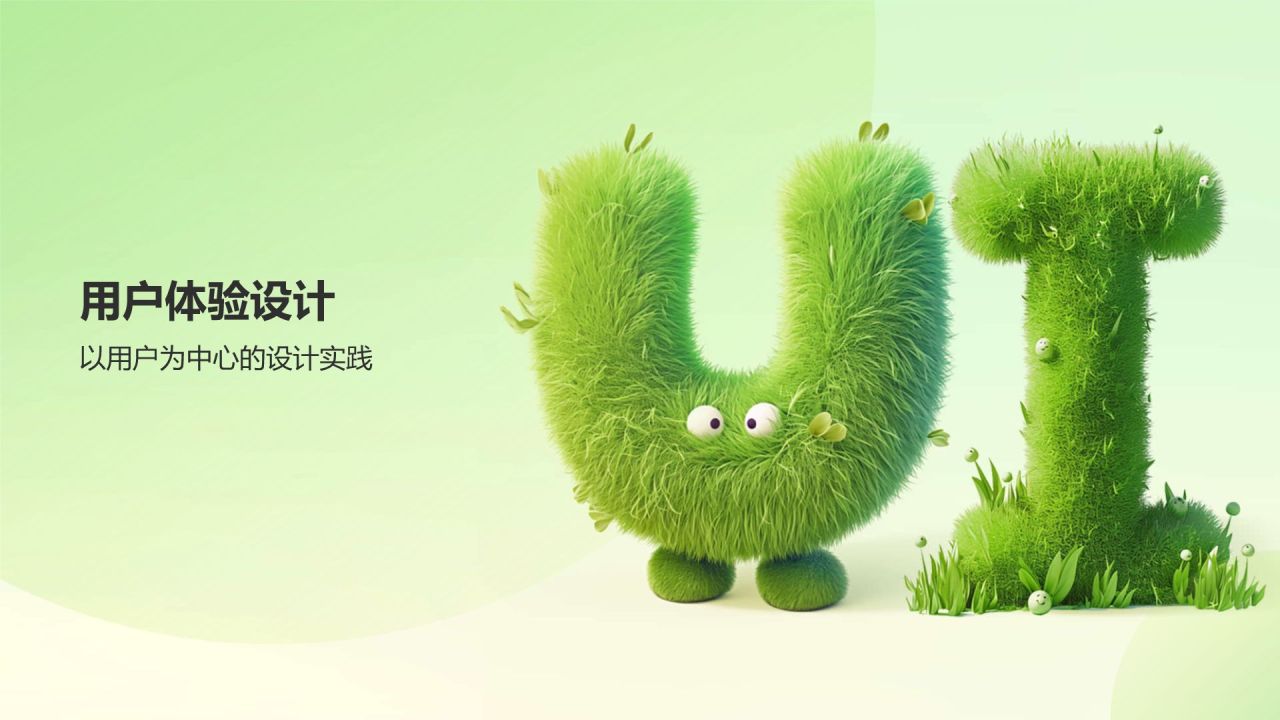 绿色3D风UI设计通用作品集PPT模板