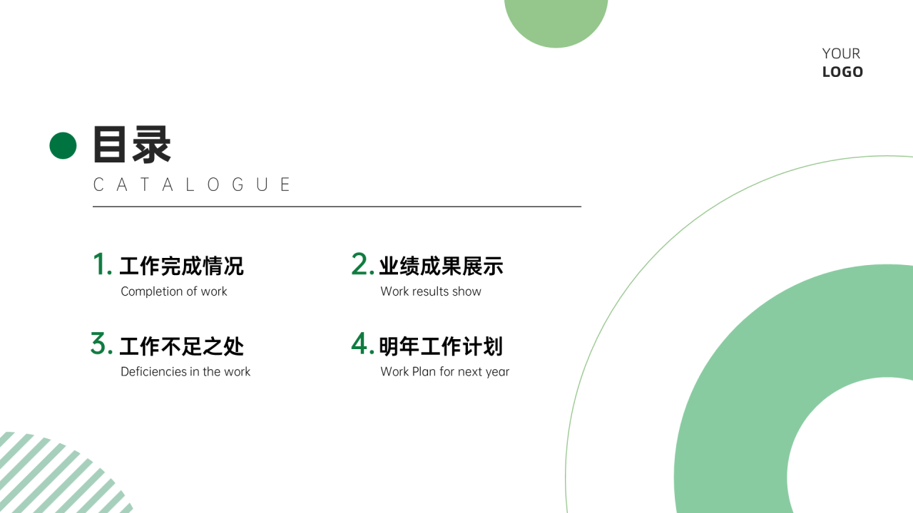 绿色商务风简约总结汇报PPT模板