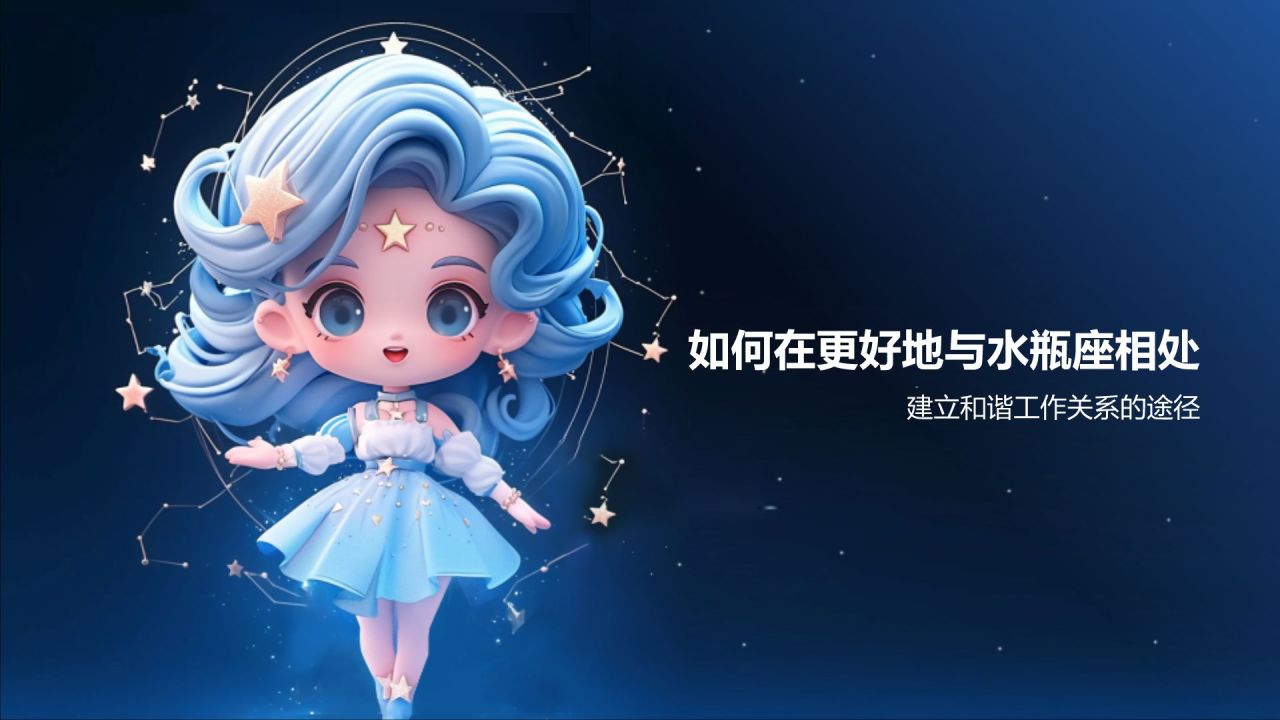 蓝色3D风十二星座之水瓶座性格介绍PPT模板