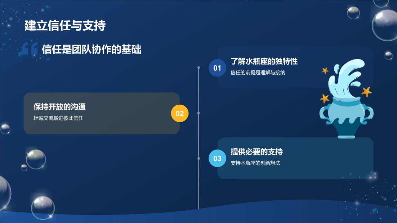蓝色3D风十二星座之水瓶座性格介绍PPT模板