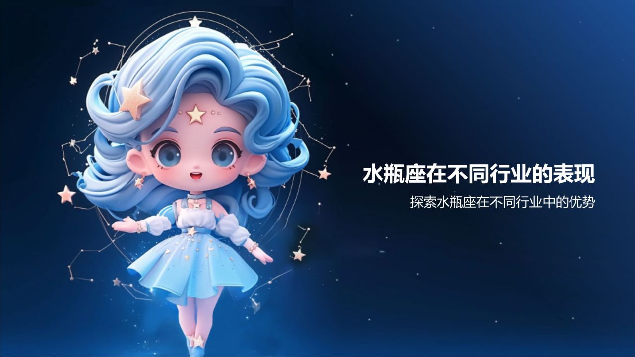蓝色3D风十二星座之水瓶座性格介绍PPT模板