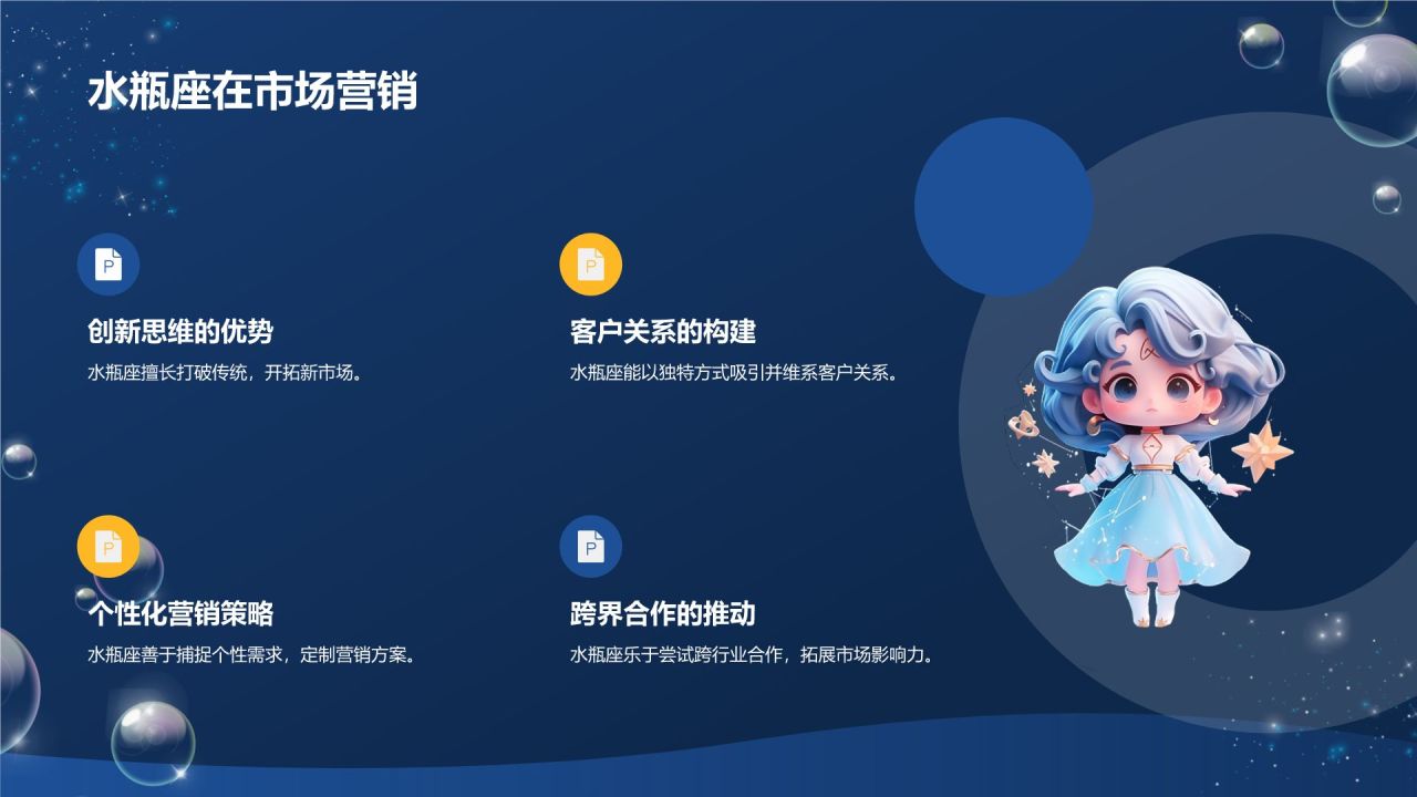 蓝色3D风十二星座之水瓶座性格介绍PPT模板