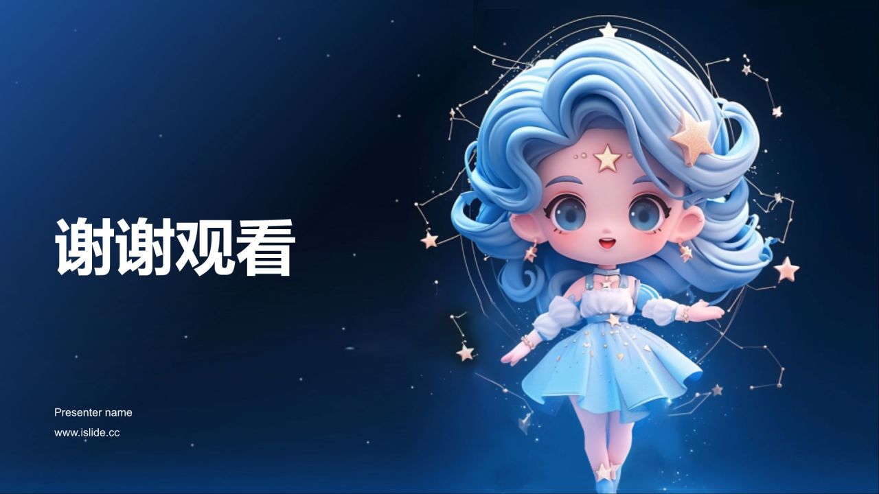 蓝色3D风十二星座之水瓶座性格介绍PPT模板