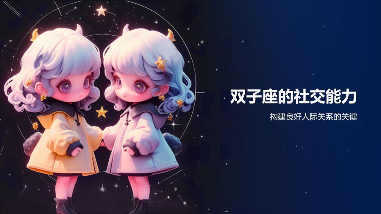 蓝粉色3D风十二星座之双子座性格介绍PPT模板