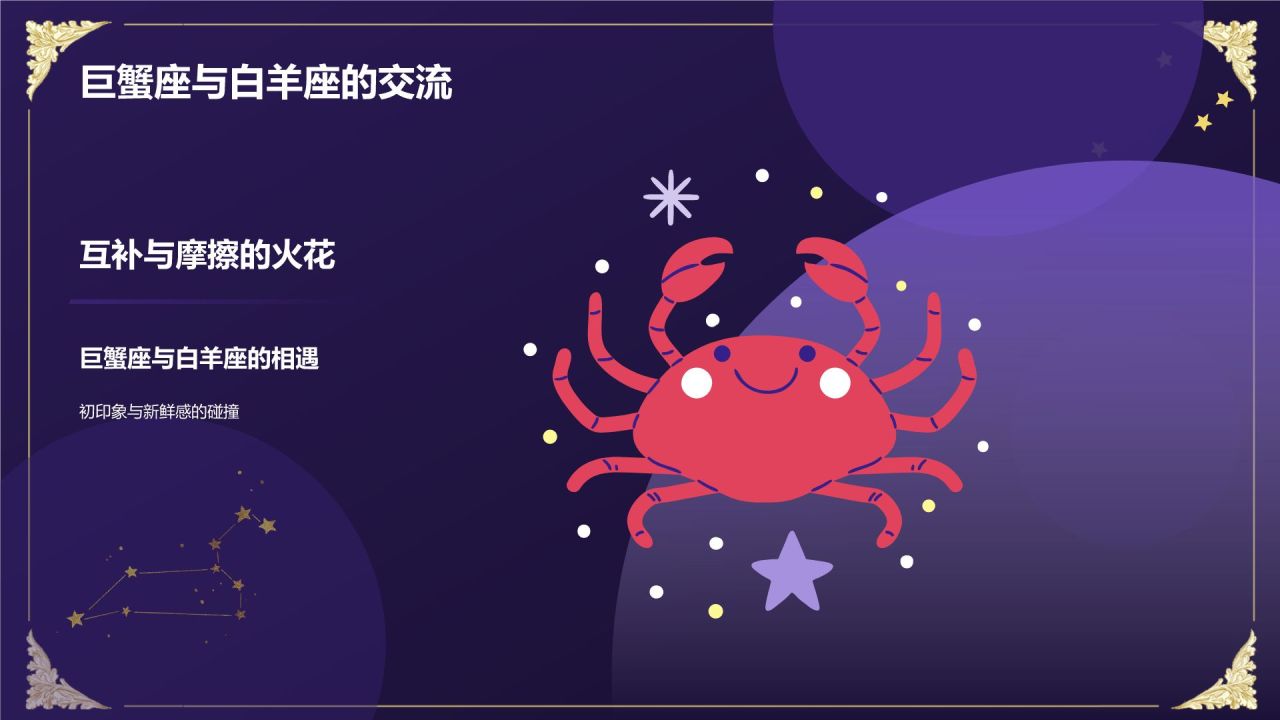 蓝粉色3D风十二星座巨蟹座性格介绍PPT模板