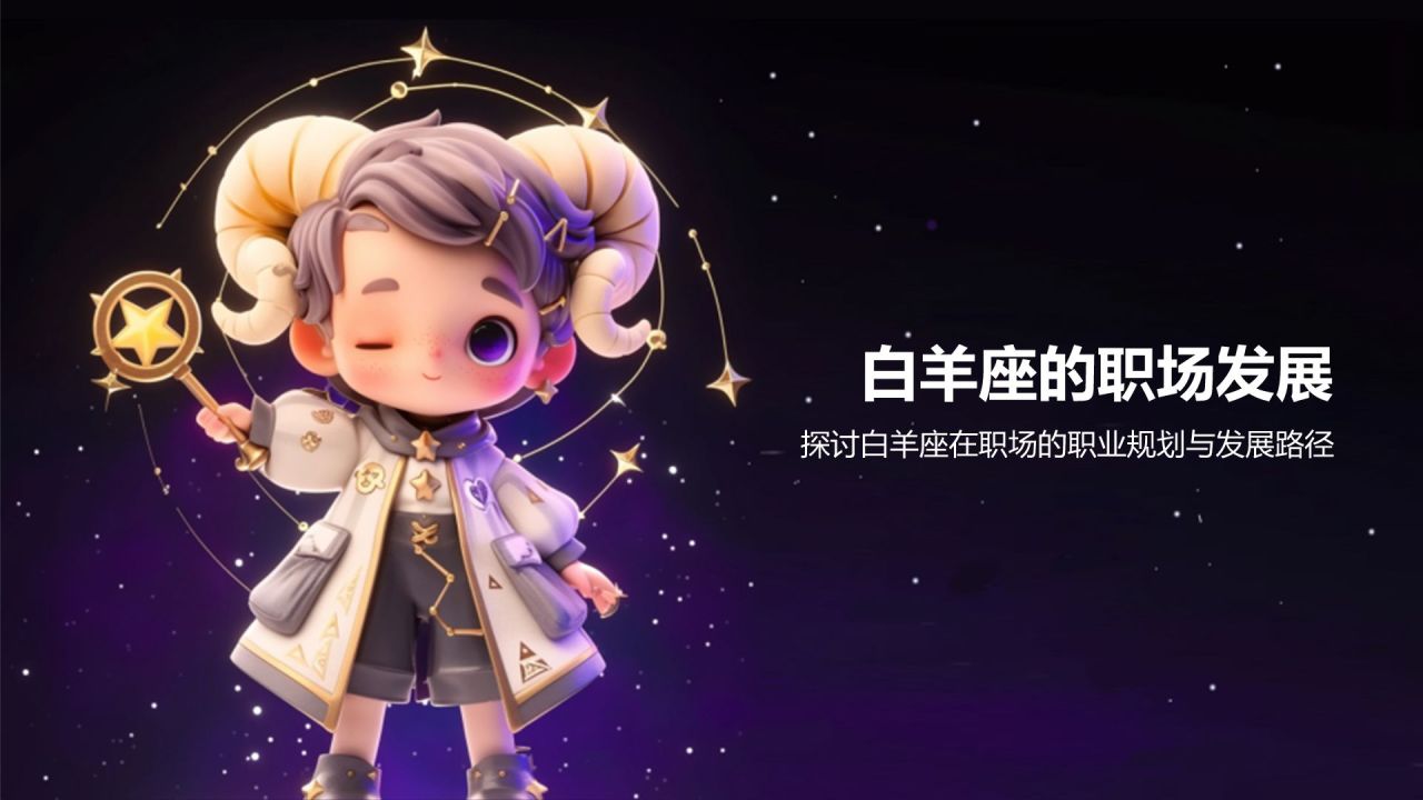 紫色3D风十二星座之白羊座性格介绍PPT模板