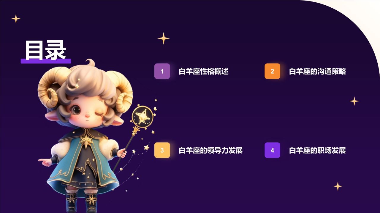 紫色3D风十二星座之白羊座性格介绍PPT模板