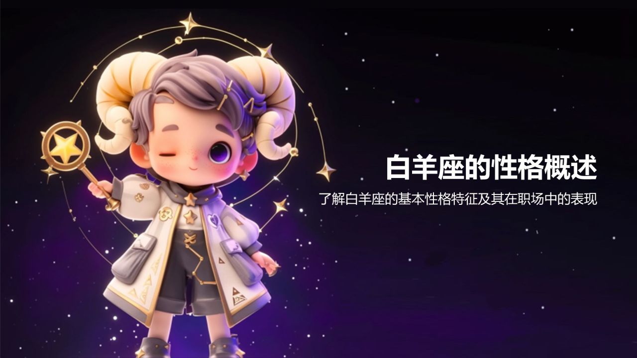 紫色3D风十二星座之白羊座性格介绍PPT模板