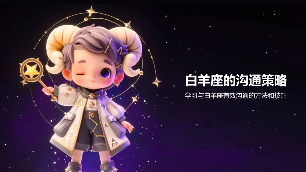 紫色3D风十二星座之白羊座性格介绍PPT模板