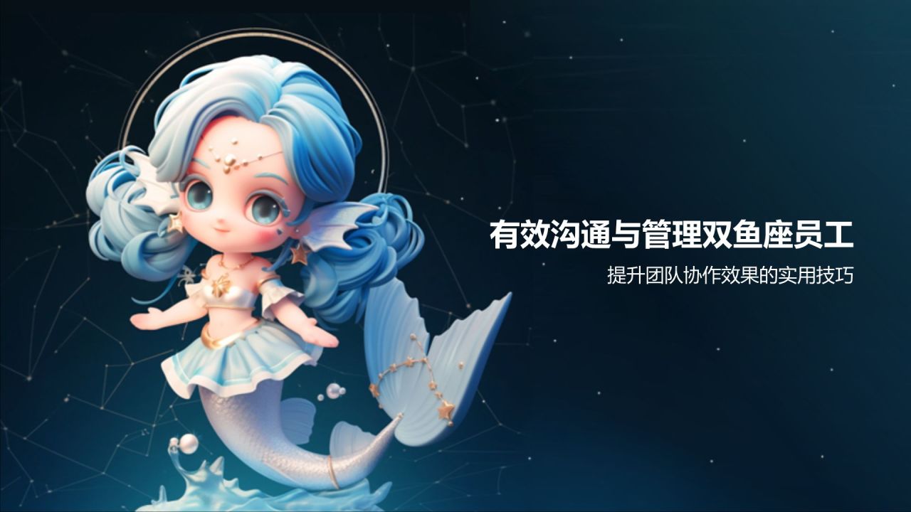 蓝色3D风十二星座之双鱼座性格介绍PPT模板