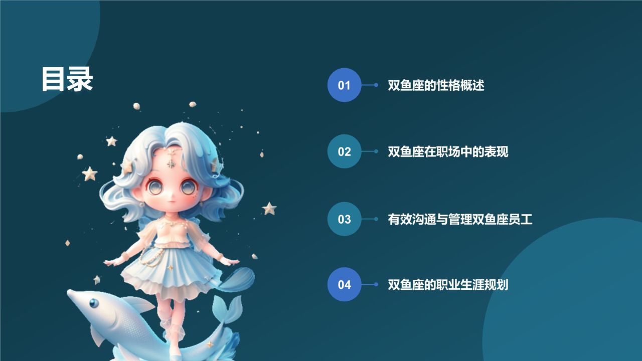 蓝色3D风十二星座之双鱼座性格介绍PPT模板