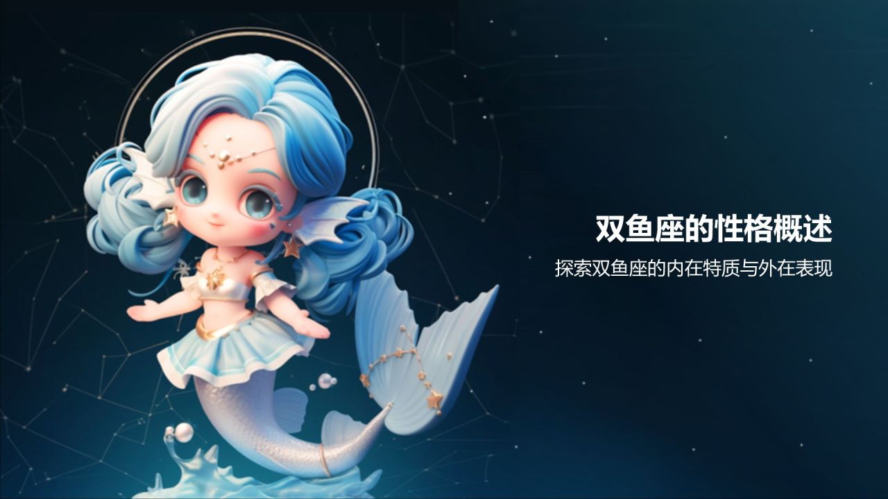 蓝色3D风十二星座之双鱼座性格介绍PPT模板