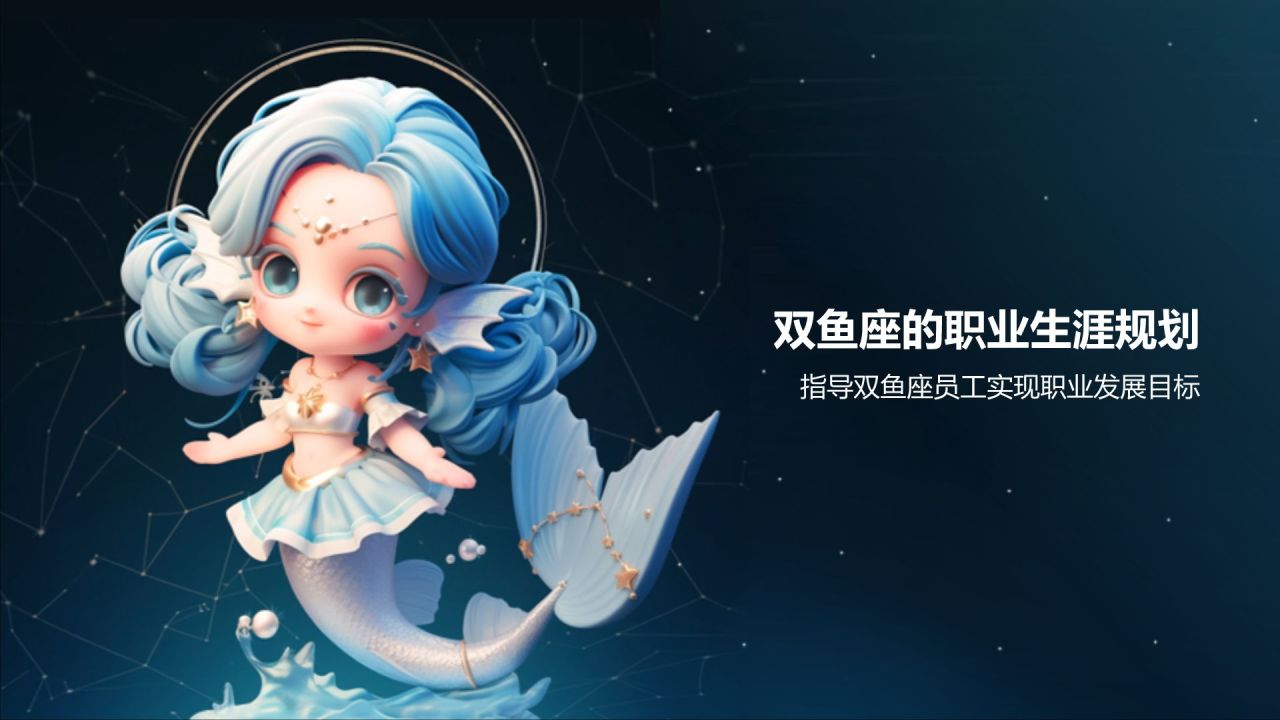 蓝色3D风十二星座之双鱼座性格介绍PPT模板