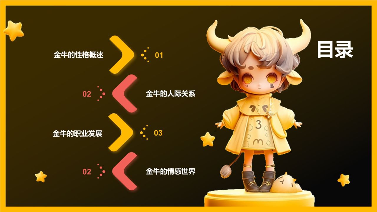 橙色3D风十二星座之金牛座性格介绍PPT模板
