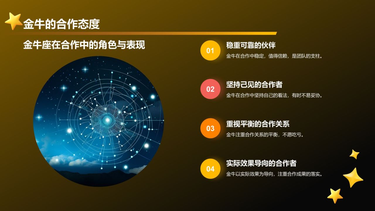 橙色3D风十二星座之金牛座性格介绍PPT模板