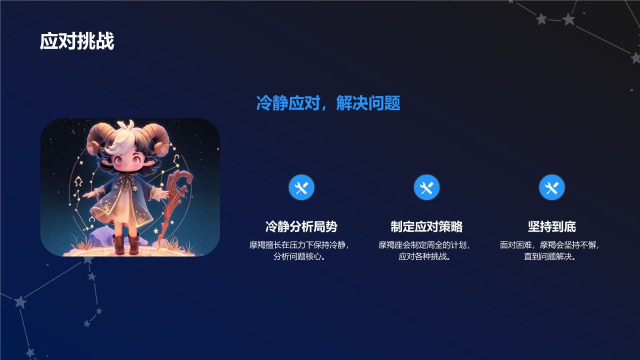 蓝色3D风十二星座之摩羯座性格介绍PPT模板