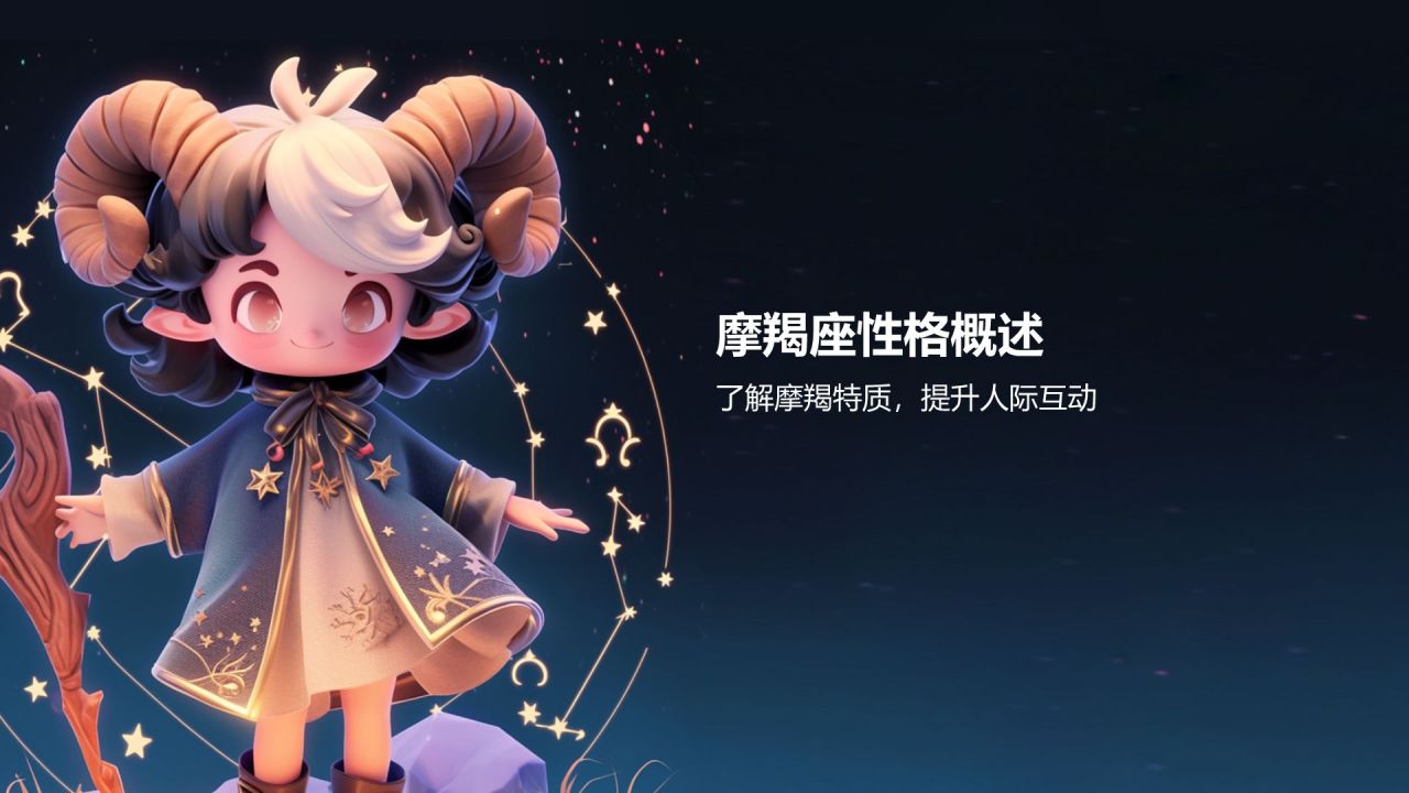蓝色3D风十二星座之摩羯座性格介绍PPT模板