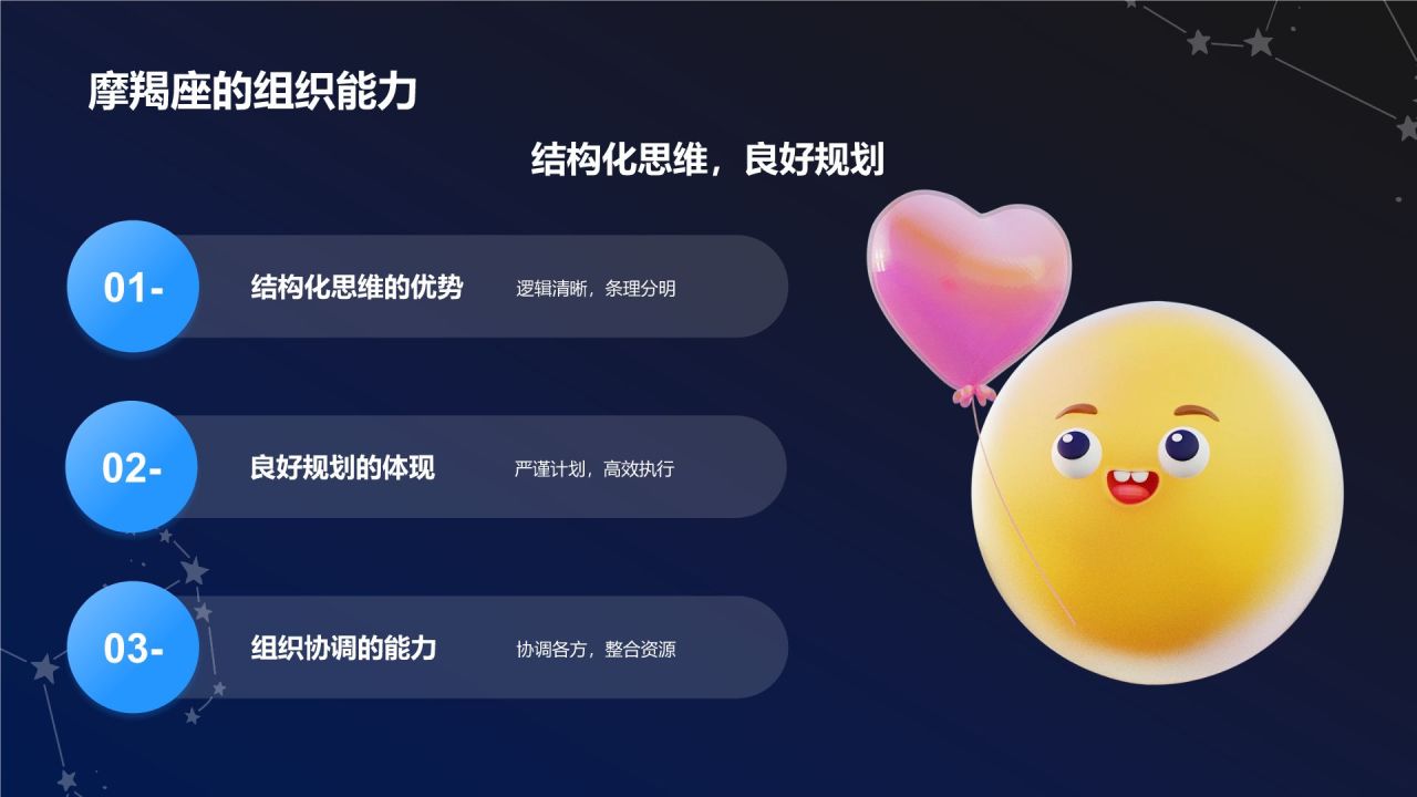 蓝色3D风十二星座之摩羯座性格介绍PPT模板