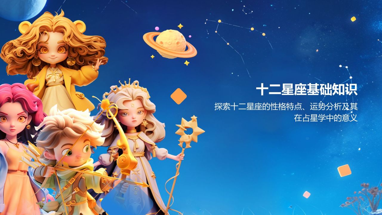 蓝色3D风十二星座PPT模板