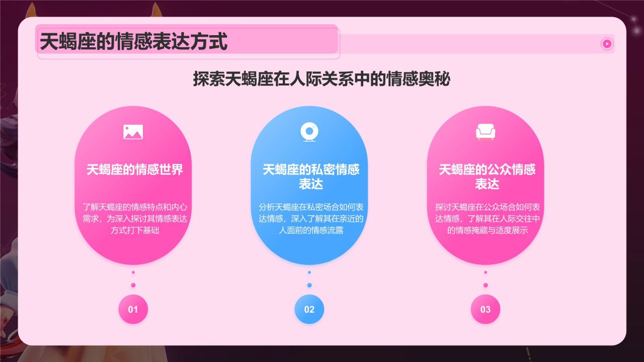 粉色3D风十二星座之天蝎座性格介绍PPT模板