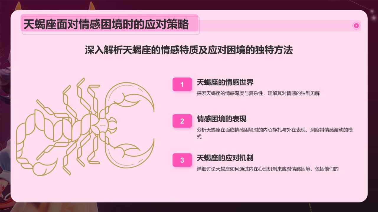 粉色3D风十二星座之天蝎座性格介绍PPT模板