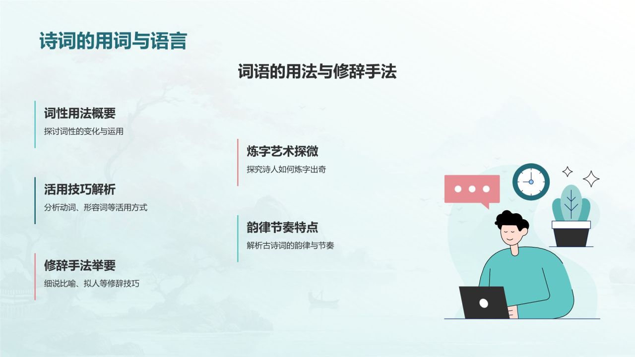 蓝色水墨风语文古诗词鉴赏PPT模板