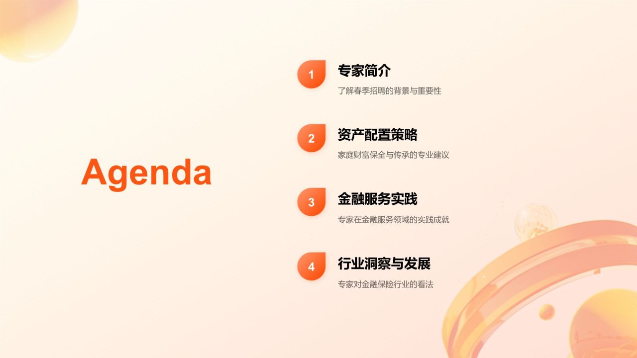 橙色渐变风金融保险行业专家介绍PPT模板