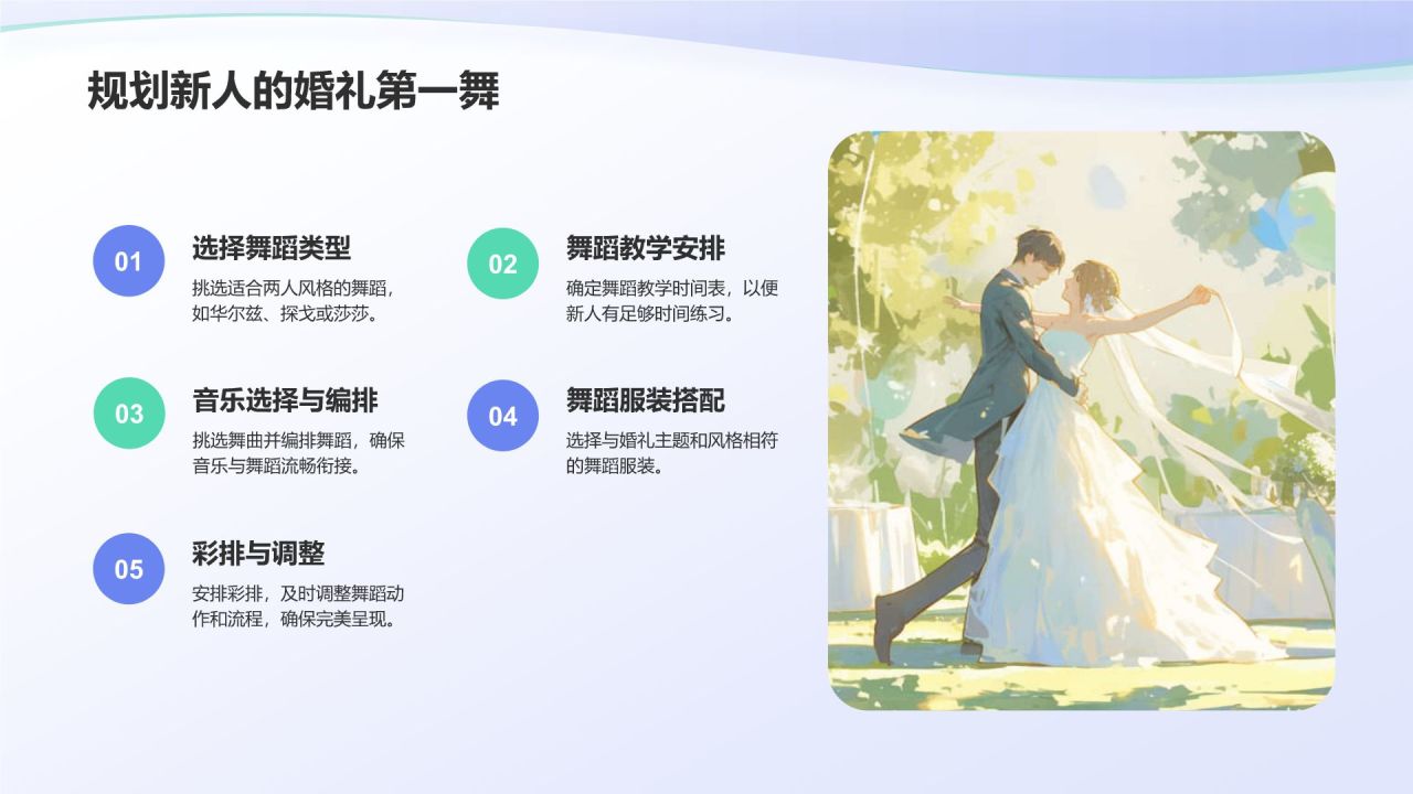 蓝色插画风婚礼仪式流程PPT模板
