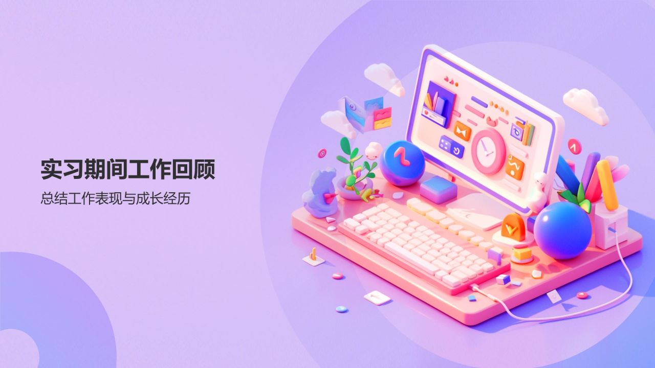 紫色插画风实习期转正述职报告PPT模板