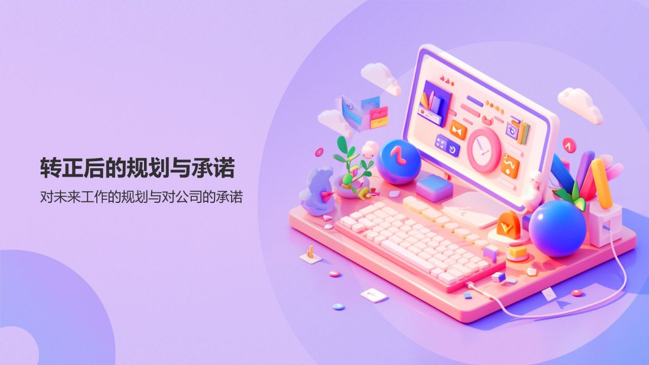 紫色插画风实习期转正述职报告PPT模板