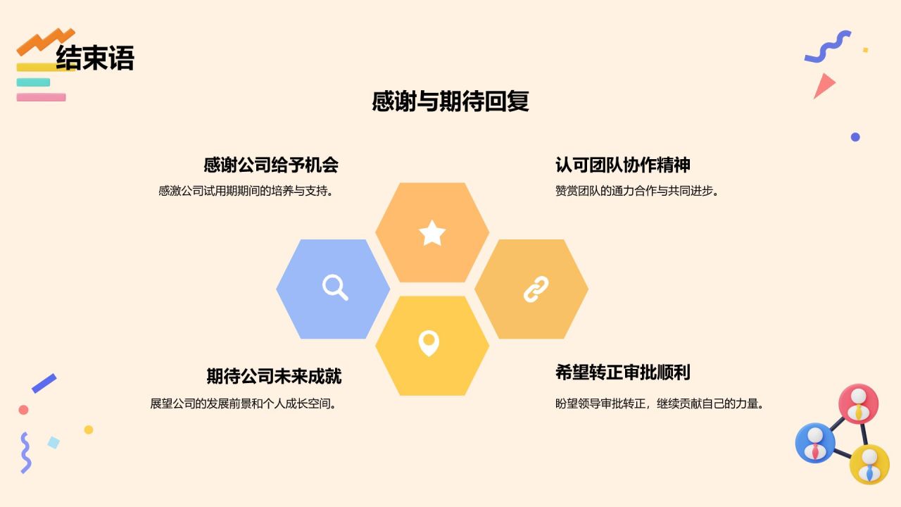 橙色3D风试用期员工转正述职PPT模板