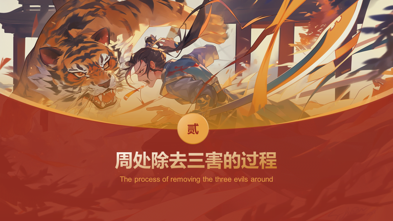 红色国潮风《周处除三害典故》培训课件PPT案例