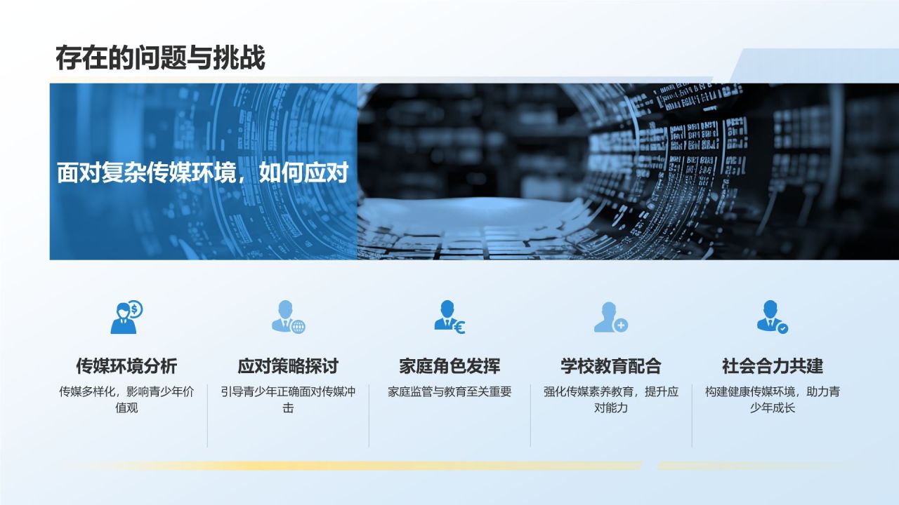 蓝色简约风传媒与青少年成长论坛PPT模板