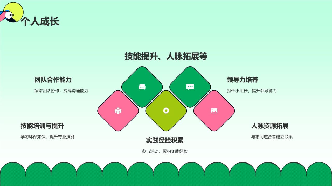 绿色插画风志愿者招募公益宣传PPT模板