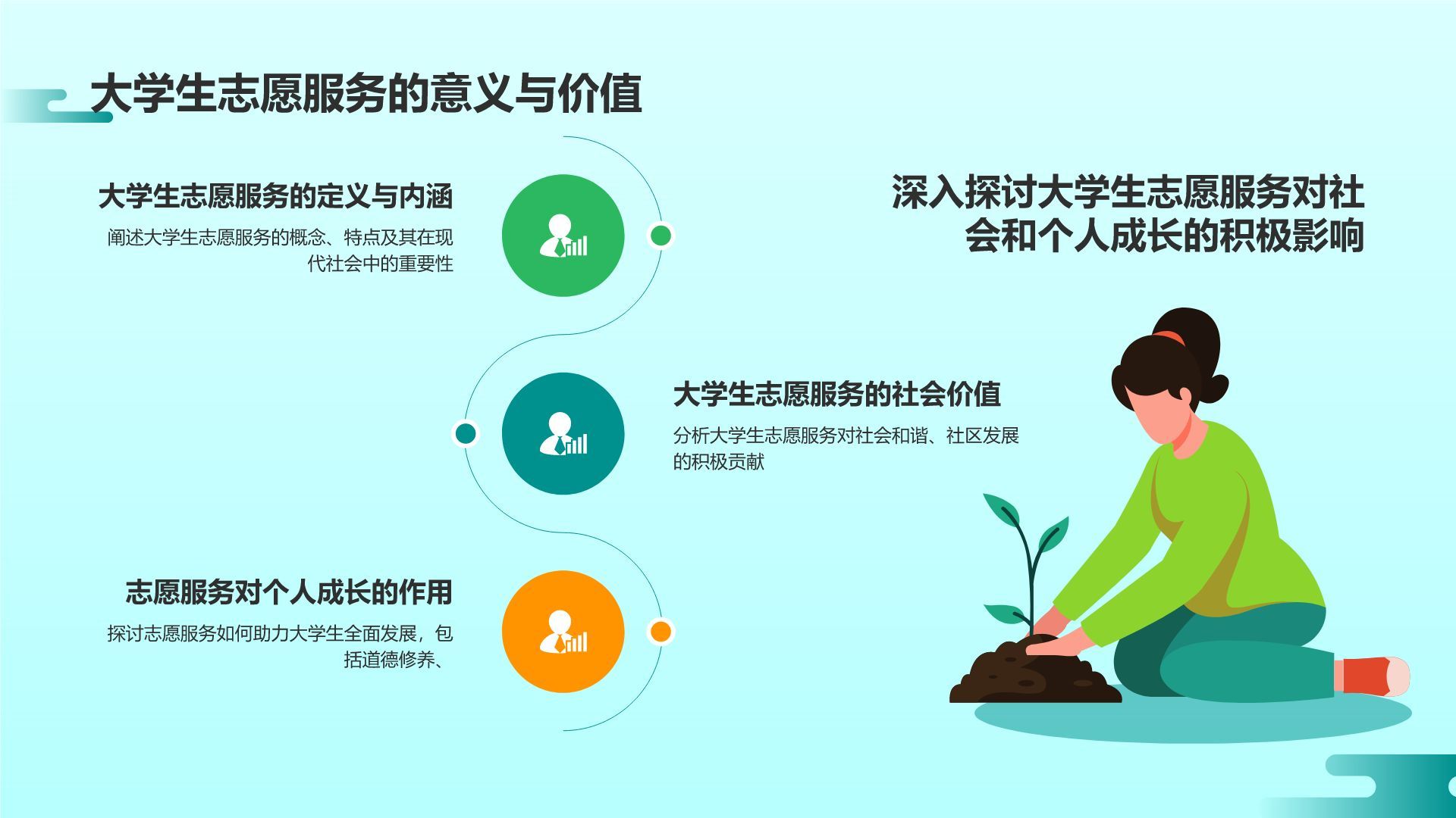 蓝色插画风大学生志愿服务PPT模板
