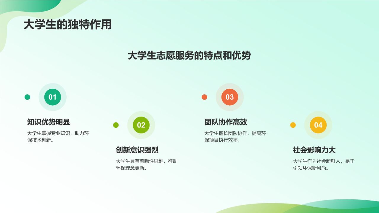 绿色插画风大学生志愿服务PPT模板