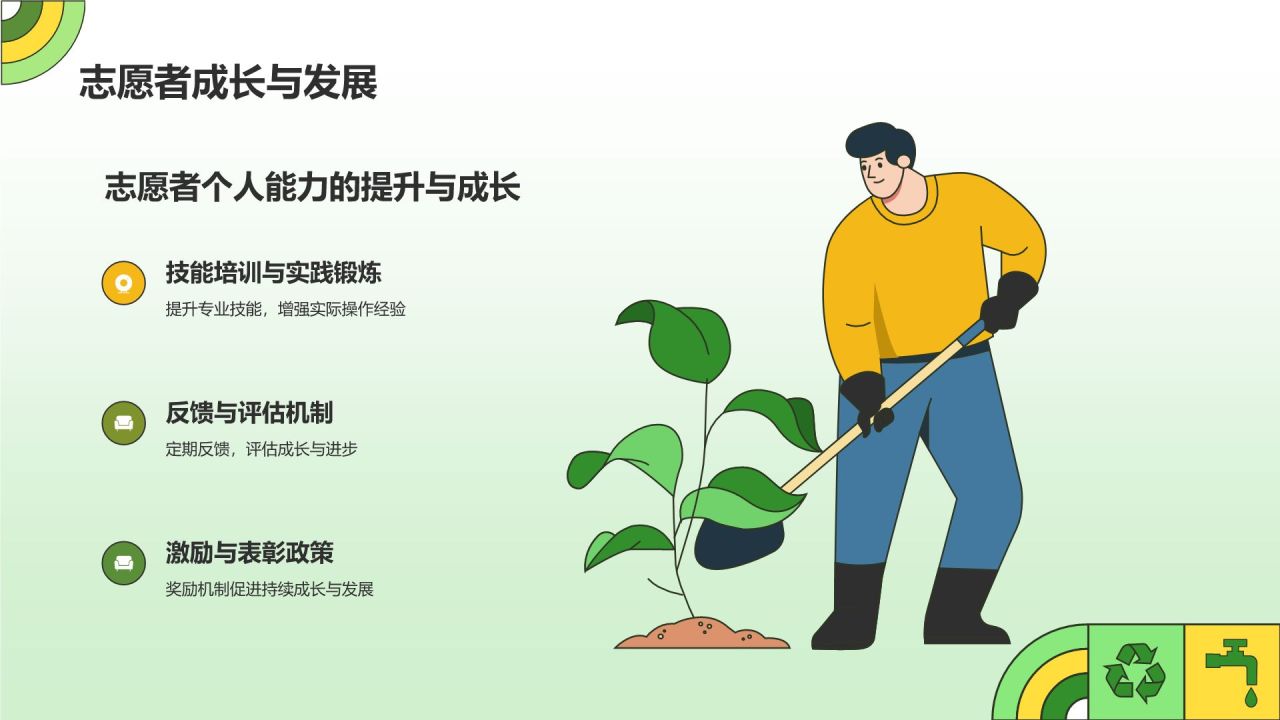 绿色插画风志愿者招募公益宣传PPT模板