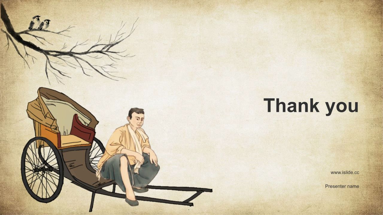 橙色复古风骆驼祥子读书分享PPT模板